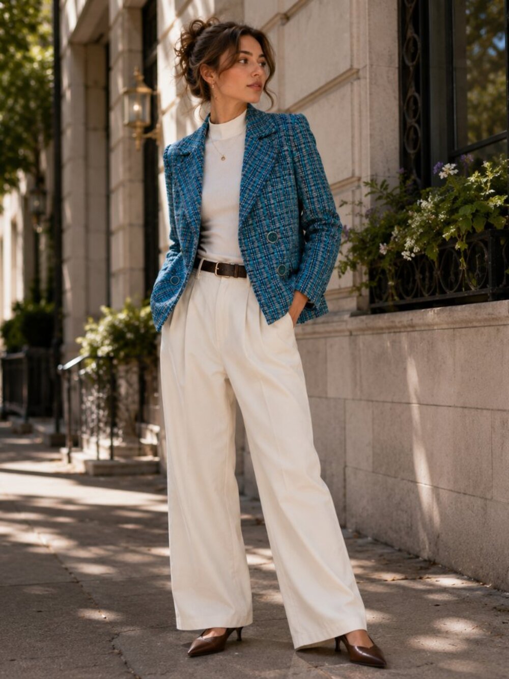 Liz Claiborne Size 4 Teal Blue Tweed Double Breasted Blazer Jacket